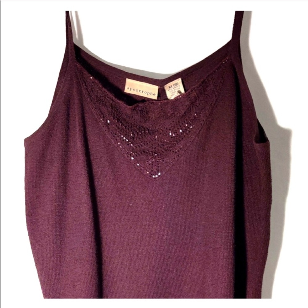 Apostrophe Spaghetti Strap Beaded Knit Top